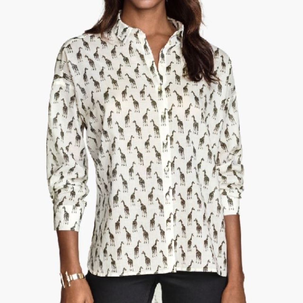NWT H&M Size 10 Giraffe Print Long Sleeve Button Down Shirt